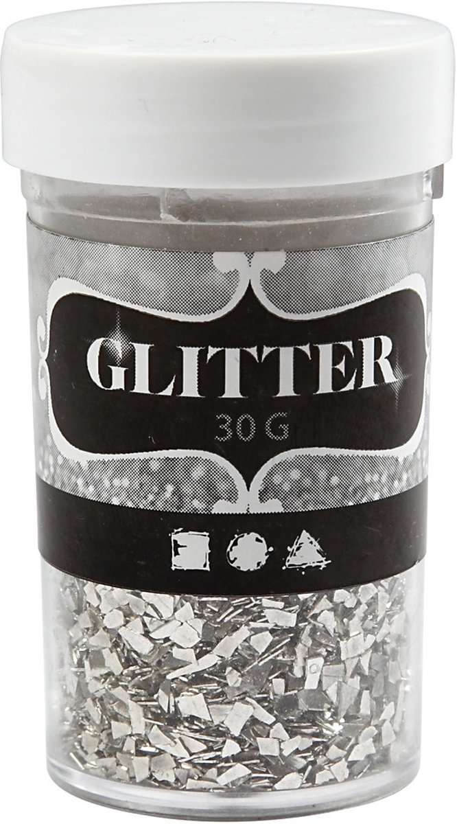 Glitter, afm 1-3 mm, zilver, 30gr [HOB-28431]